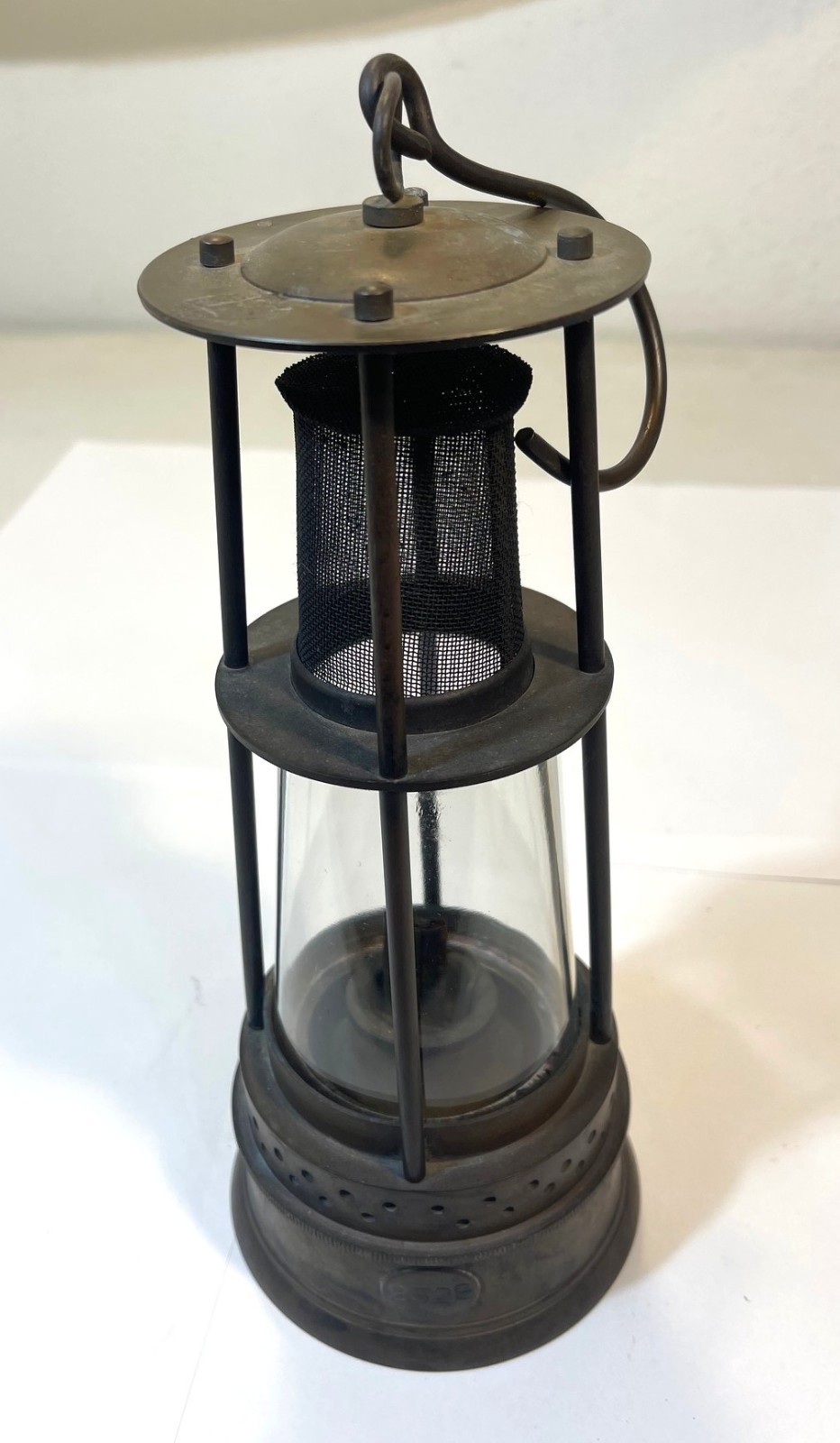 Antique Vintage Brass Miner's Lamp with Glass and Hanger #2328