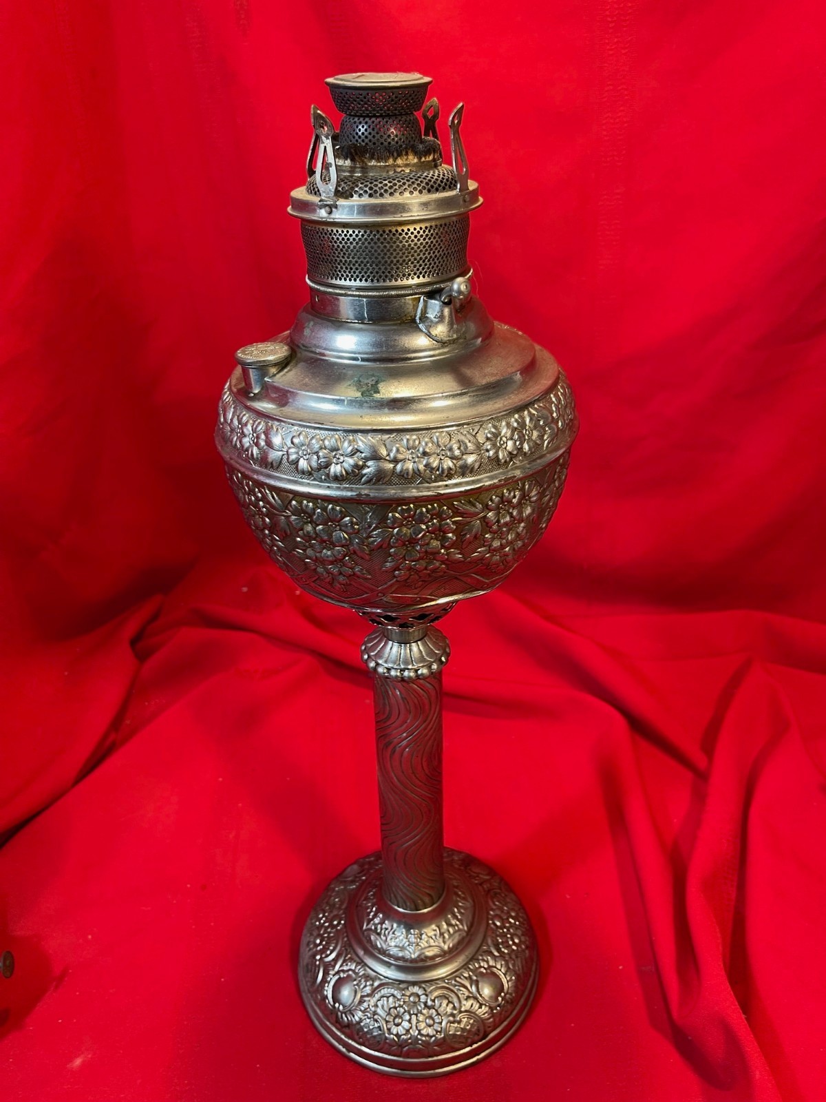 Antique Nickel Miller Juno Standing Oil Lamp Ornate L46