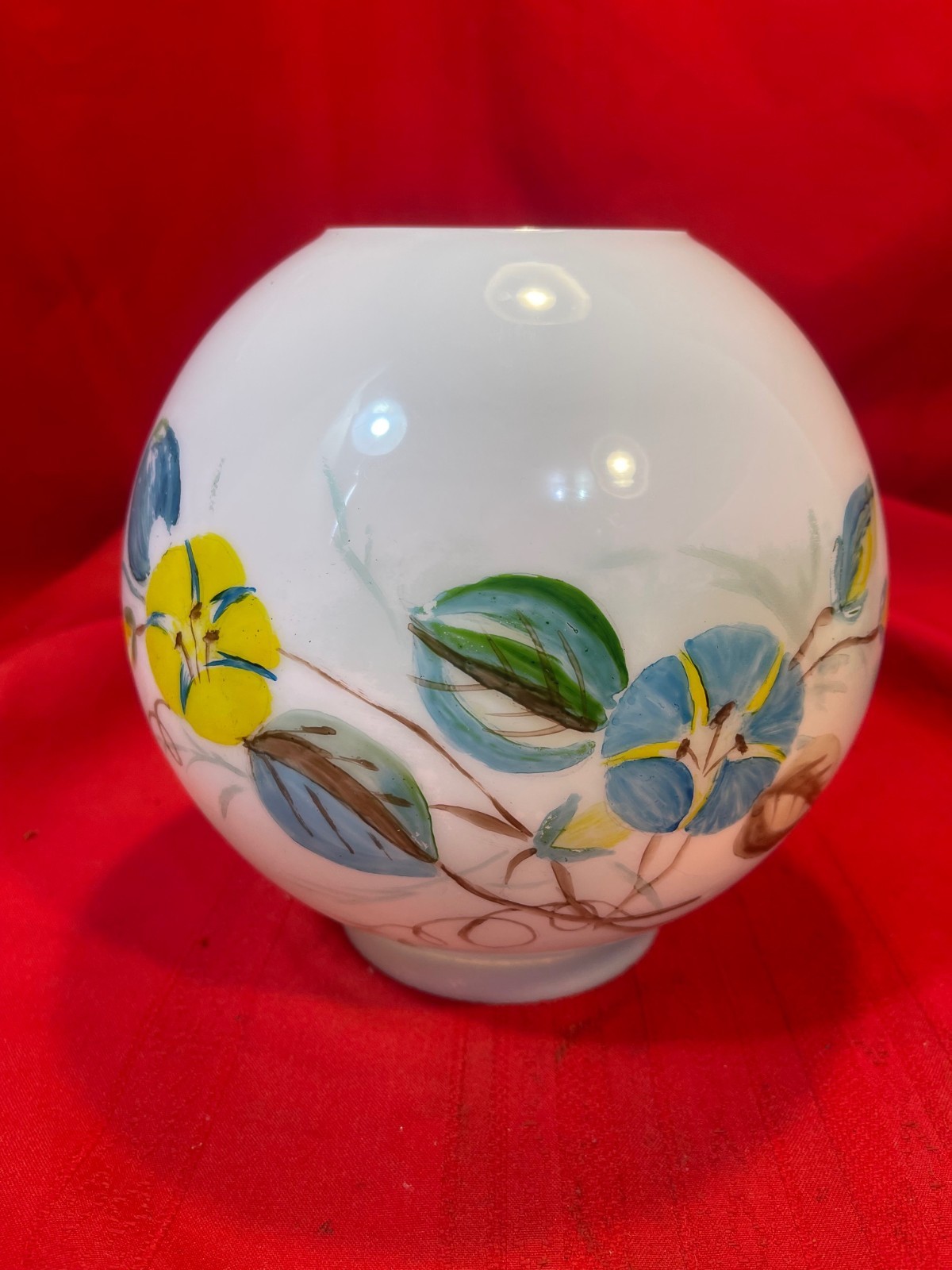 Antique Hand Painted Floral Oil Lamp Globe Shade 7 1/2"
