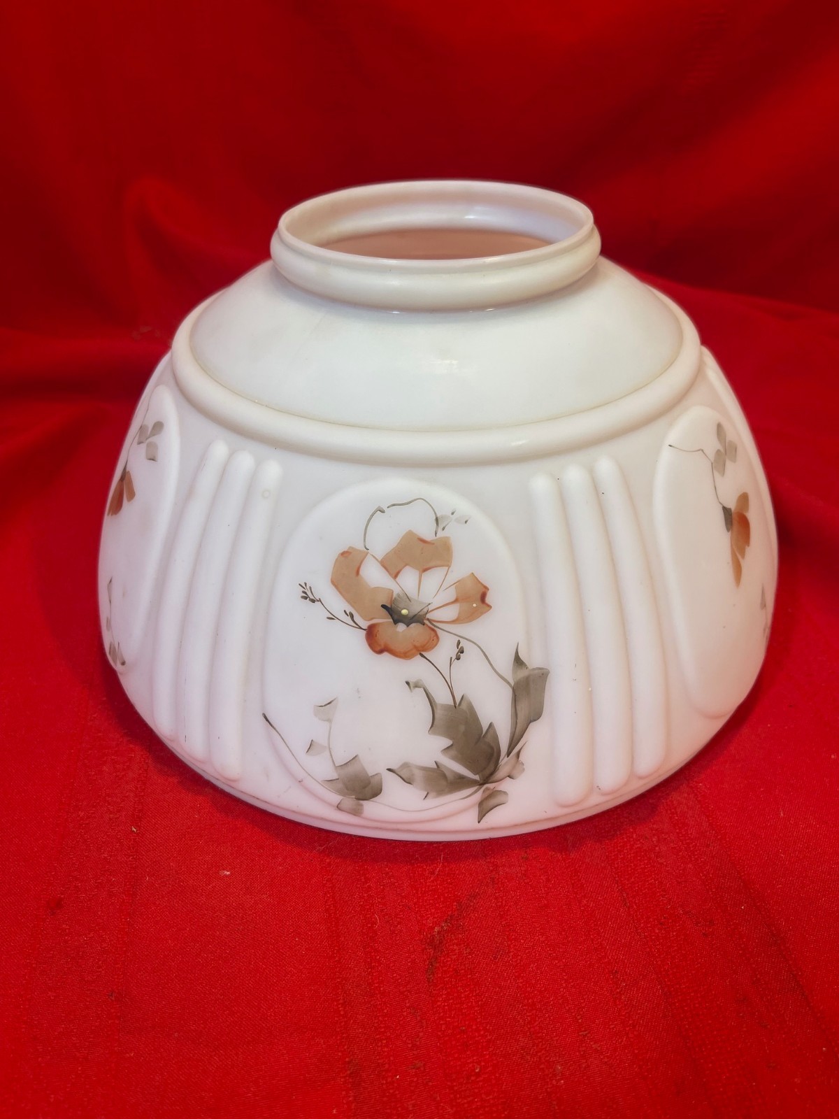 Antique Hand Painted Floral Oil Lamp Shade 9 3/4"
