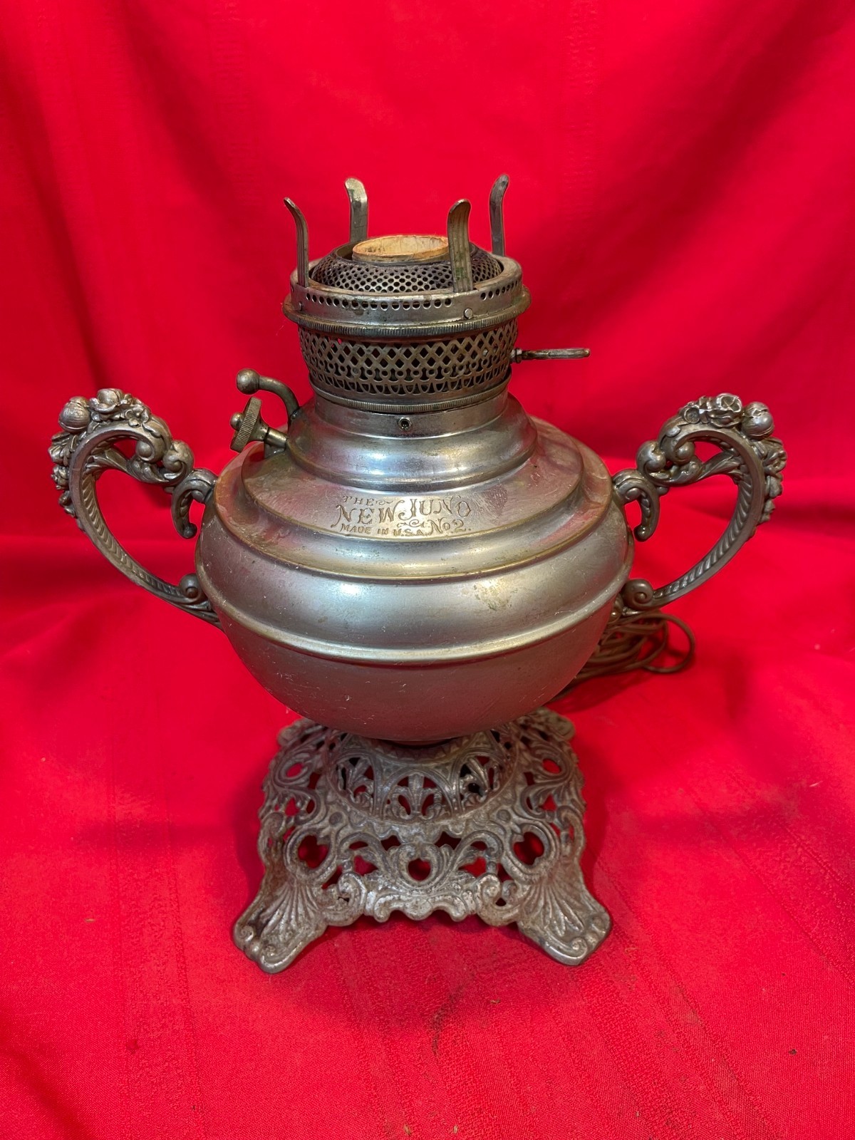 Antique Silver Miller New Juno Trophy Style Oil Lamp Converted To Electric L97
