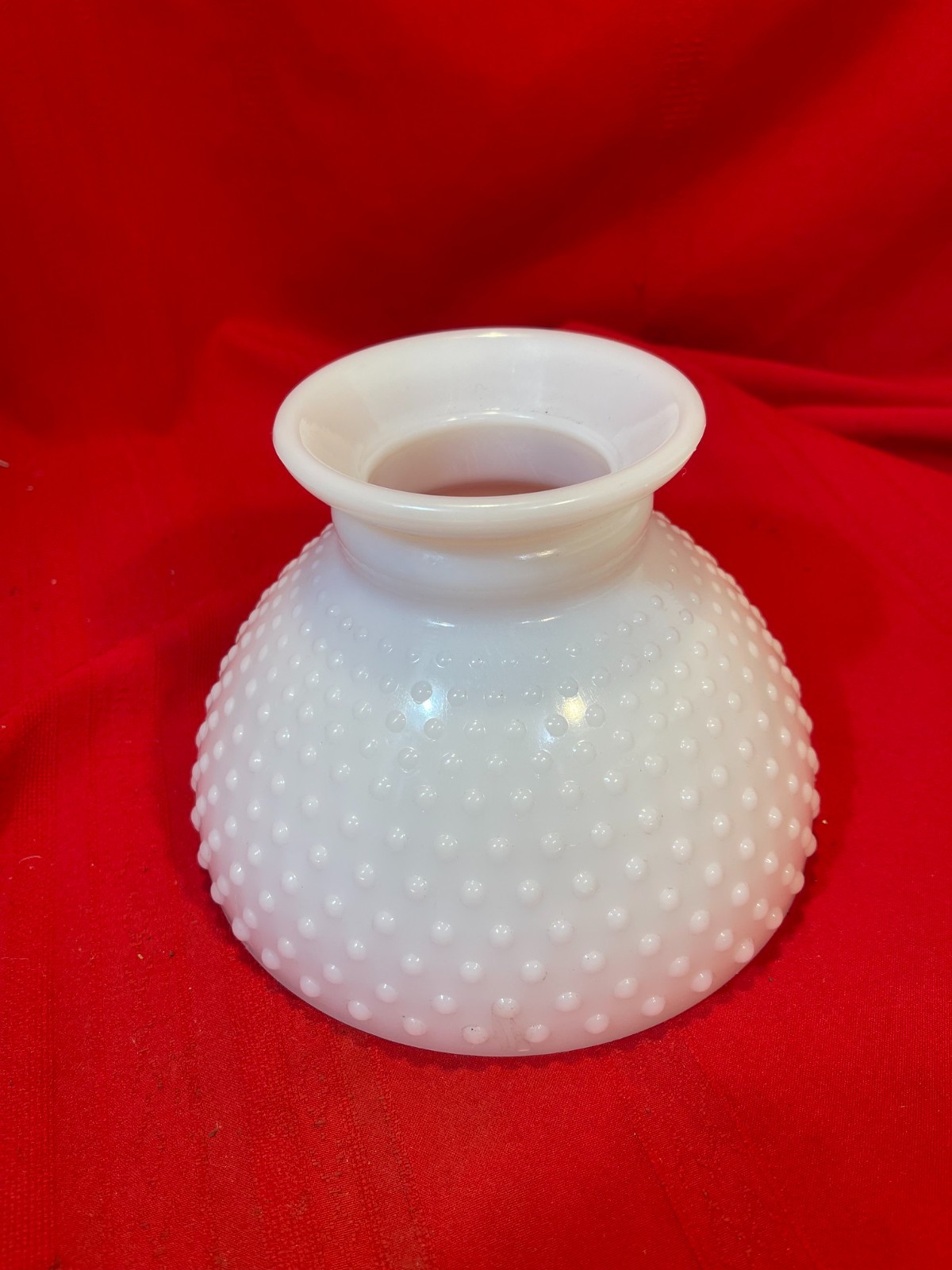 Antique White Milk Glass Hobnail Student Oil Lamp Shade 8"