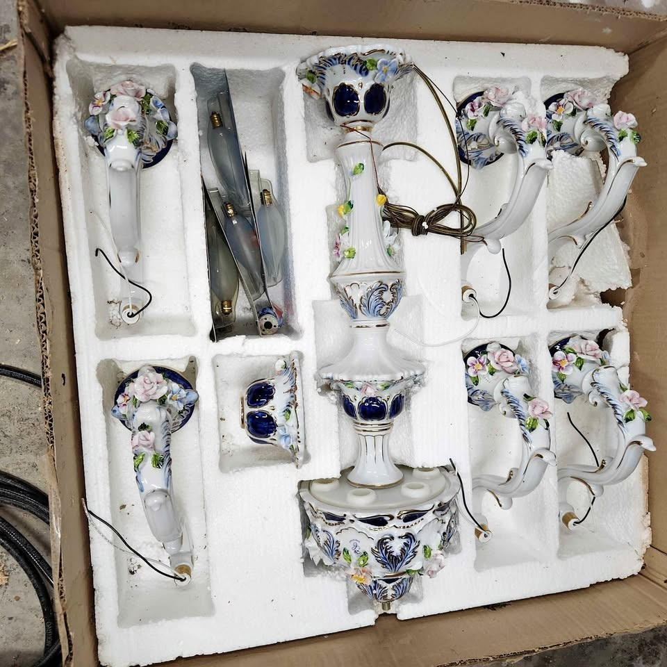 Vintage Capodimonte Porcelain Chandelier NOS Never Assembled Italy