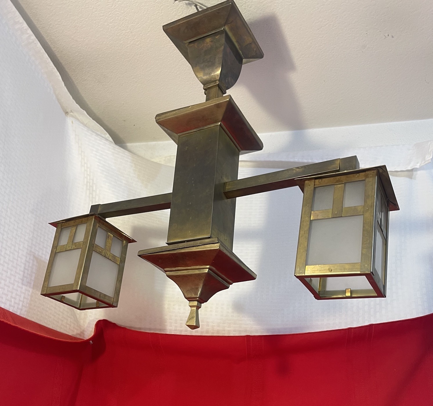 Antique Brass Mission Arts & Crafts Wall Mount Light Fixture 2 Socket Square