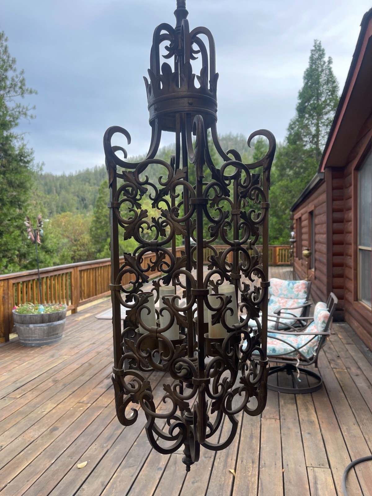 Large Heavy Vintage Wrought Iron Chandelier Ornate 6 Socket Light Spanish Revive