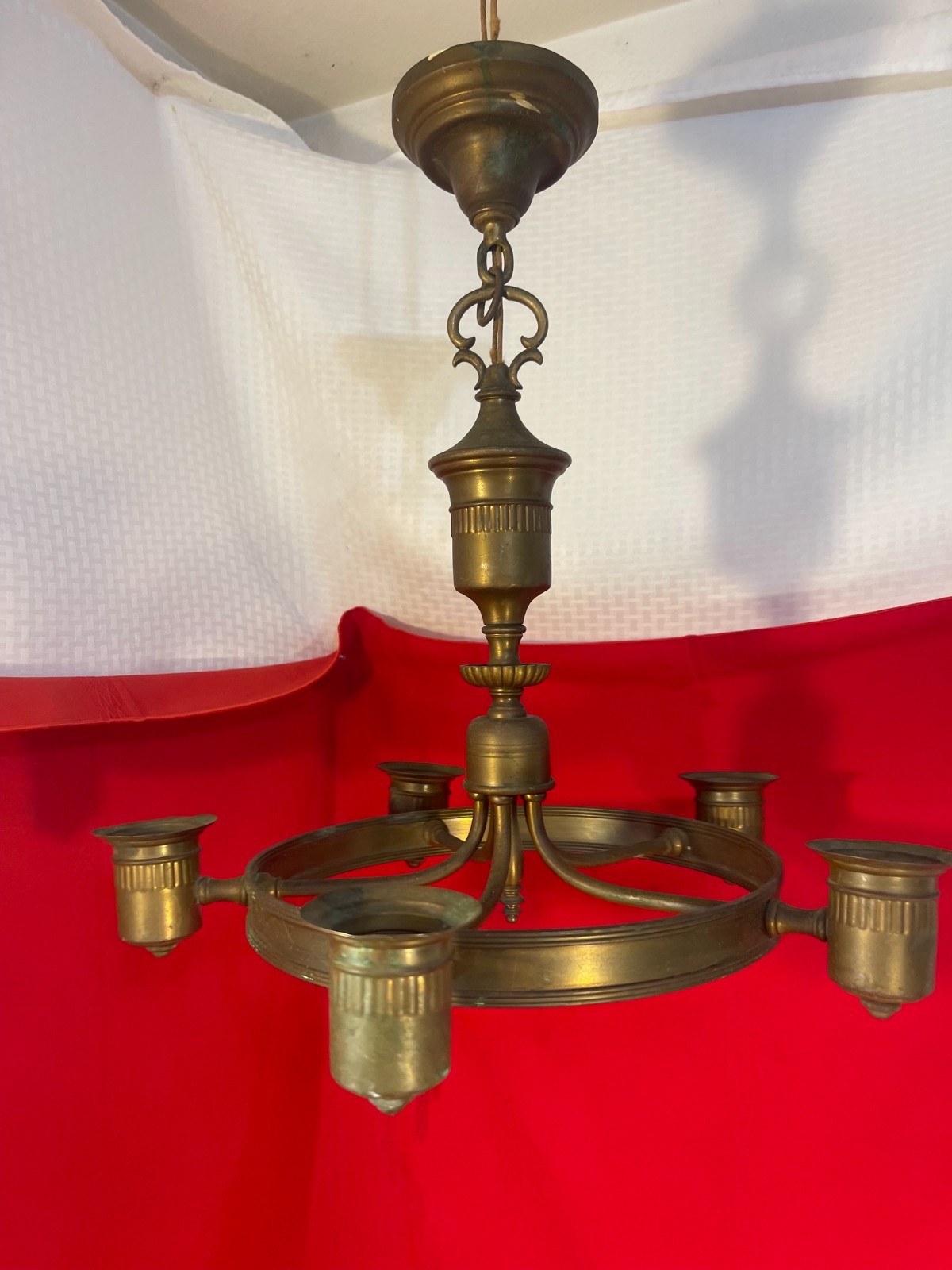 Antique Brass 5 Socket Chandelier Hanging Light Fixture Lamp